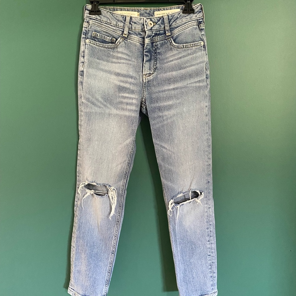 Pilcro and the Letterpress Anthropologie Light Blue Distressed Slim Jeans